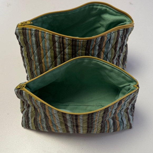 Striped Quilted Pouches with Green Lining - Picture 1 of 4